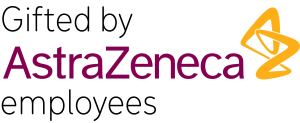 Writing and Astra Zeneca logo expressing AZ are gifting to the Hospice