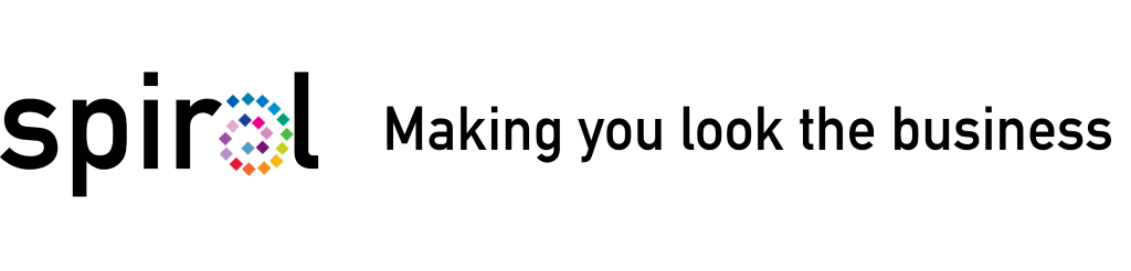 Spiral logo with slogan beside it