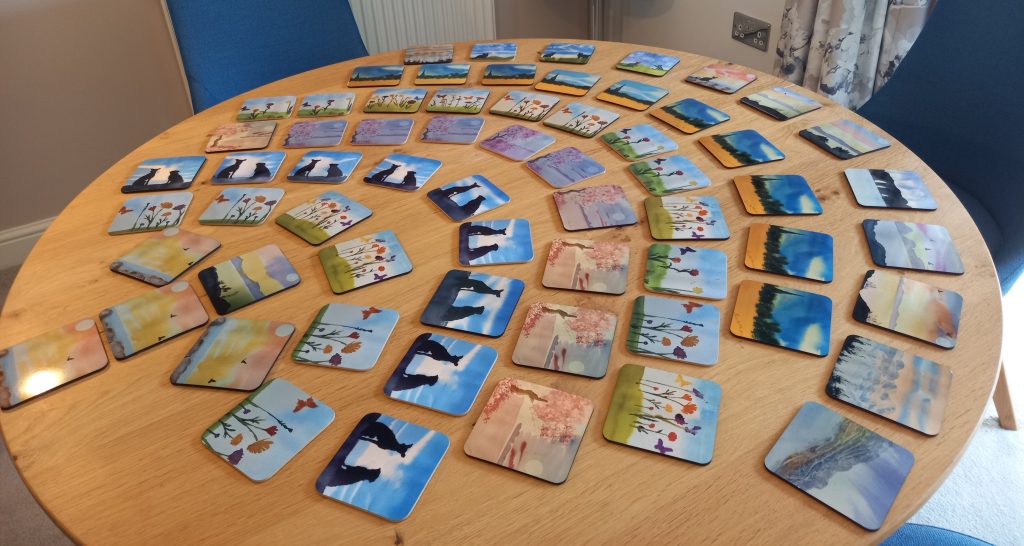 Coasters displayed on a table